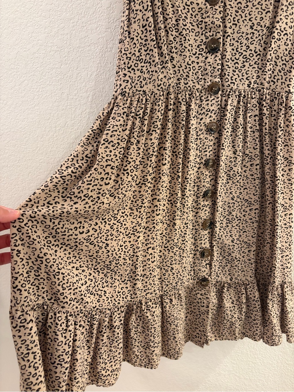 Women's Beige Leopard Print Button-Front Ruffle Dress